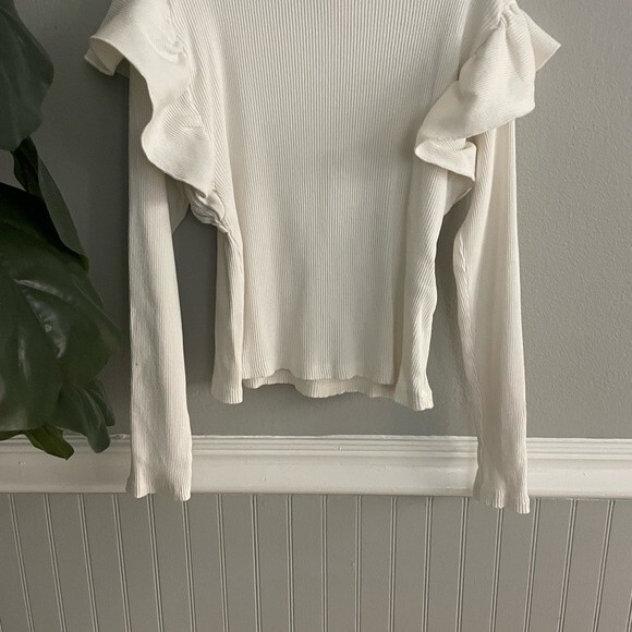 Zara Girls Size 10 White Ribbed Knit Ruffle Sleeve Top - Picture 7 of 8